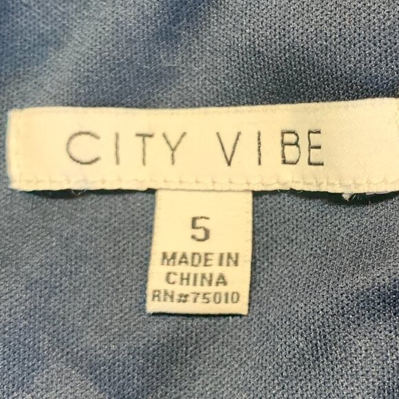 City Vibe Chiffon Swiss Dot Ruffle Hem Long Sleeve V-Neck Dress Sz 5 Blue #46B - Picture 6 of 8